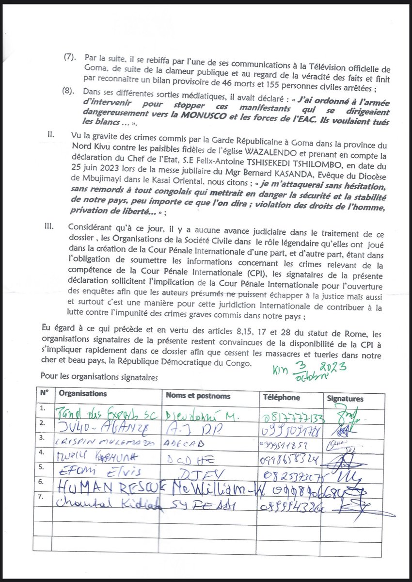#RDC: Massacre à #Goma par l’armée |les organisations de la société civile  sollicitent l'implication de la  <a href="/CourPenaleInt/">CPI-Cour pénale int.</a> pour l'ouverture des enquêtes afin que les auteurs présumés ne puissent échapper à la justice.