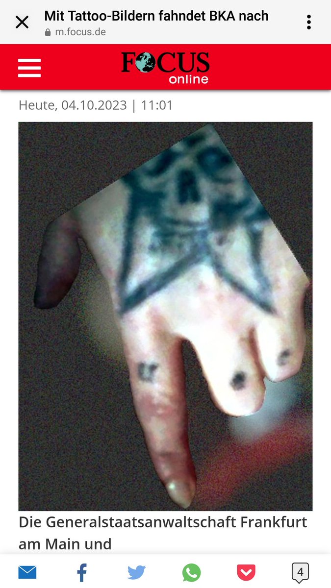 ❌Aufgepasst #Frankfurt!❌ Dieses Tattoo ist auf der Hand einer Frau in Frankfurt, sie wird gesucht, da sie eine Kinderschänderin ist! Falls irgendjemand das Tattoo und die Person erkennen sollte, bitte sofort die Polizei kontaktieren! Was eine drecks Hure 🤮