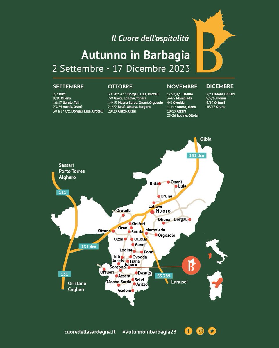 AutunnoBarbagia's tweet photo. Questo weekend a #Tonara assisteremo alla lavorazione di prodotti enogastronomici ed artigianali, dal torrone ai campanacci, o partecipare alle esibizioni come la serenata tradizionale e la cerimonia nuziale “Sa Coia Antiga”.
Scorri il programma: https://t.co/cvasvRqUwa https://t.co/aSUgvynZlg