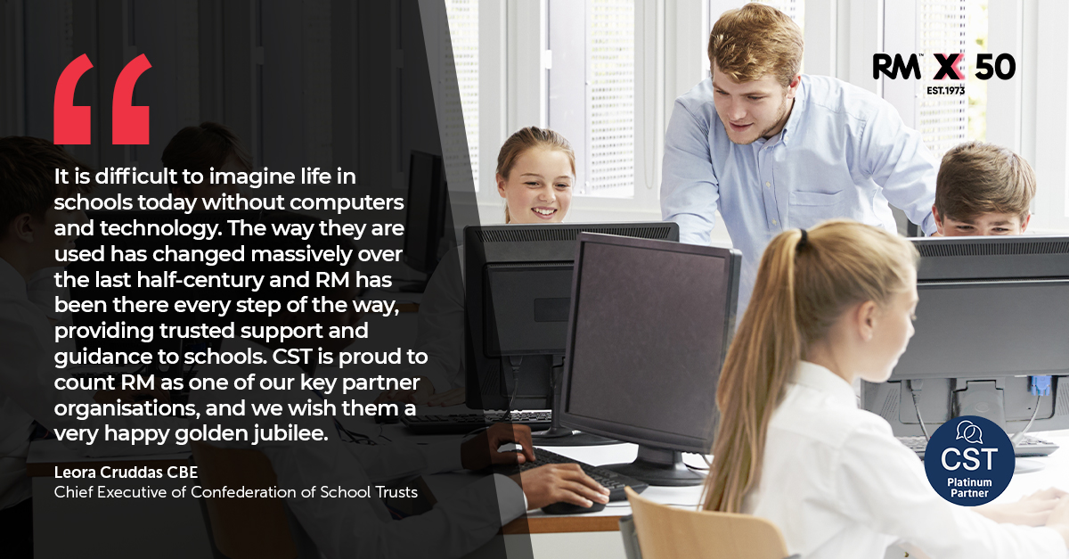 RM__Technology's tweet photo. To mark our 50th anniversary some of our clients and partners have told us about how they see the role of technology in education and the contribution RM has made and continues to make.
First up is @CSTvoice 👇
#RM50 https://t.co/n6HDLwrCYN