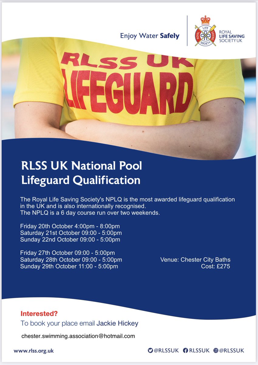 For more information call : 01244 320898 or email: chester.swimming.association@hotmail.com #NPLQ #RLSS