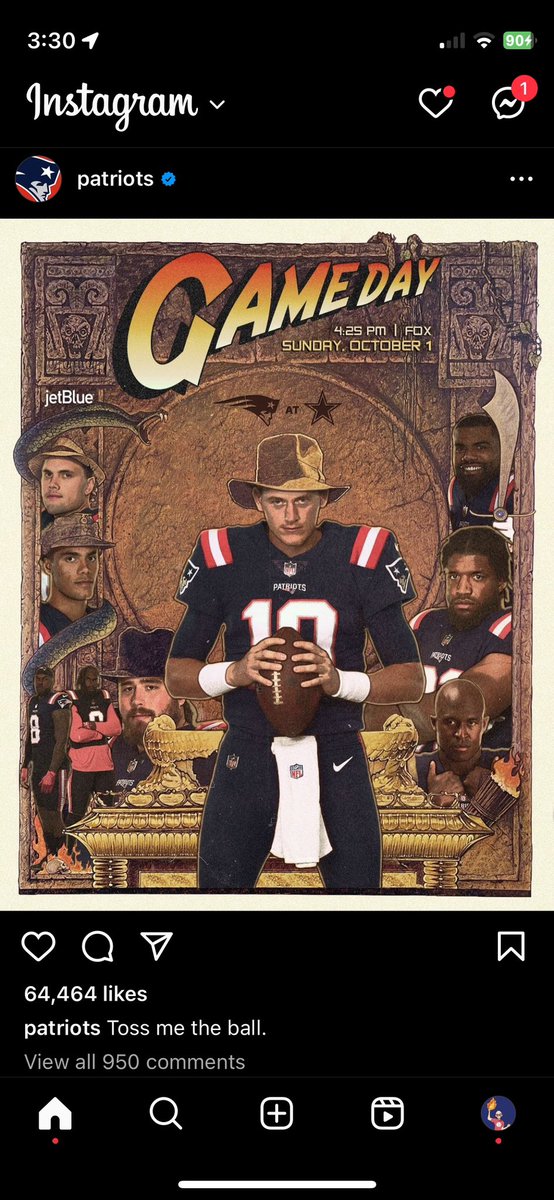CollectsChris's tweet photo. Shout out to IM THAT MIKE 29 whoever you are on  #instagram for making me nerdy Indiana Jones self an self deprecating Pats fan laugh at 3am when I’m sick and can’t sleep. 
#Patriots #macjones #NFL #cowboys 
#indianajones @SavageSports_ @TitleTalkTCL https://t.co/22O3LLFb4c