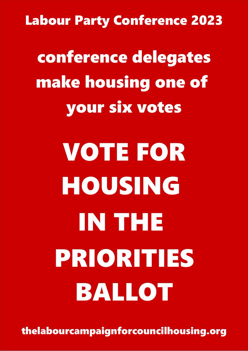 Labour conference delegates: for housing to be debated at conference it has to be voted through the priorities ballot. Those with the highest six votes will get through. MAKE SURE YOU VOTE FOR HOUSING IN THE PRIORITIES BALLOT.