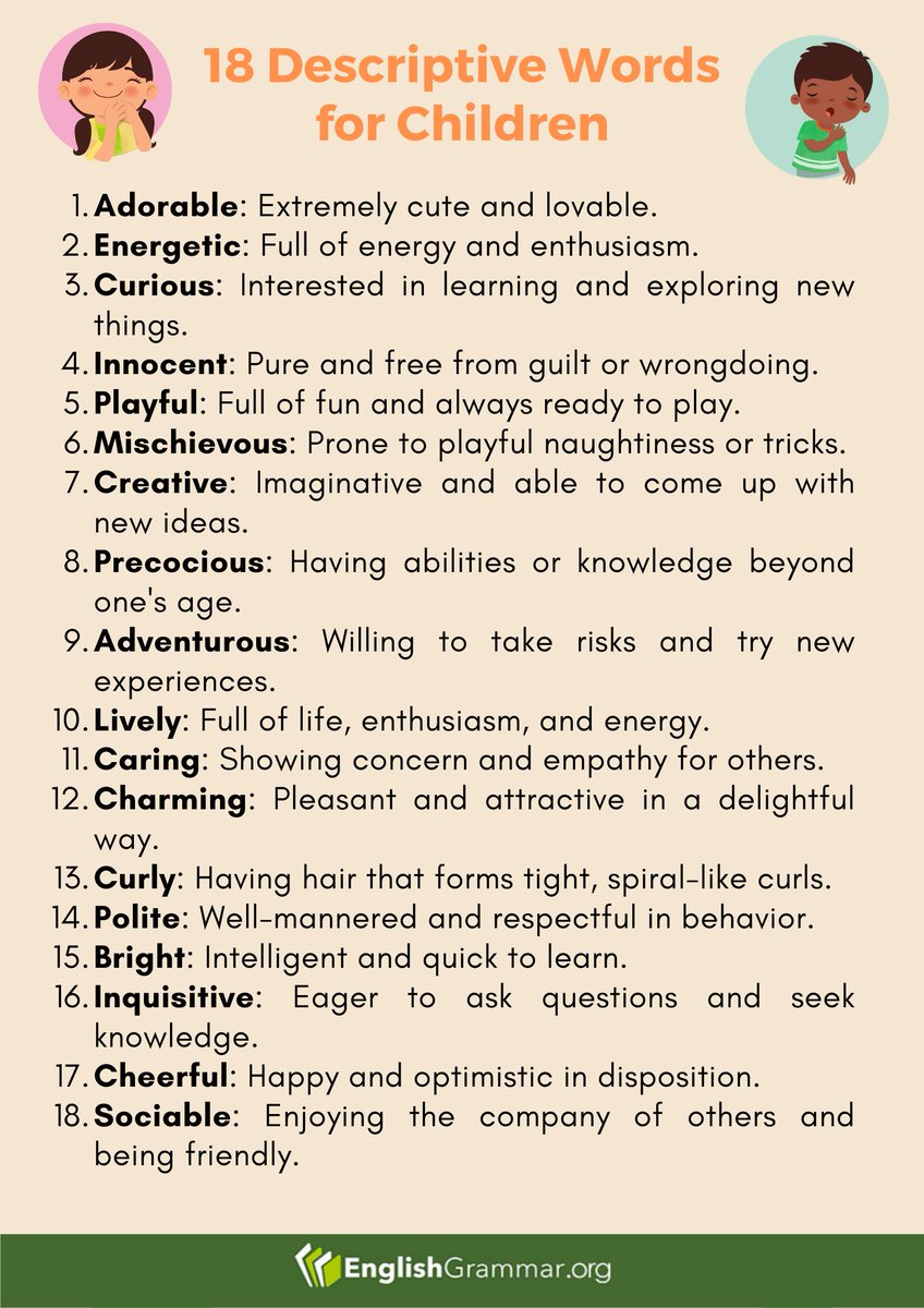 GrammarUpdates's tweet image. 18 Descriptive Words  for Children 
#vocabulary #writing