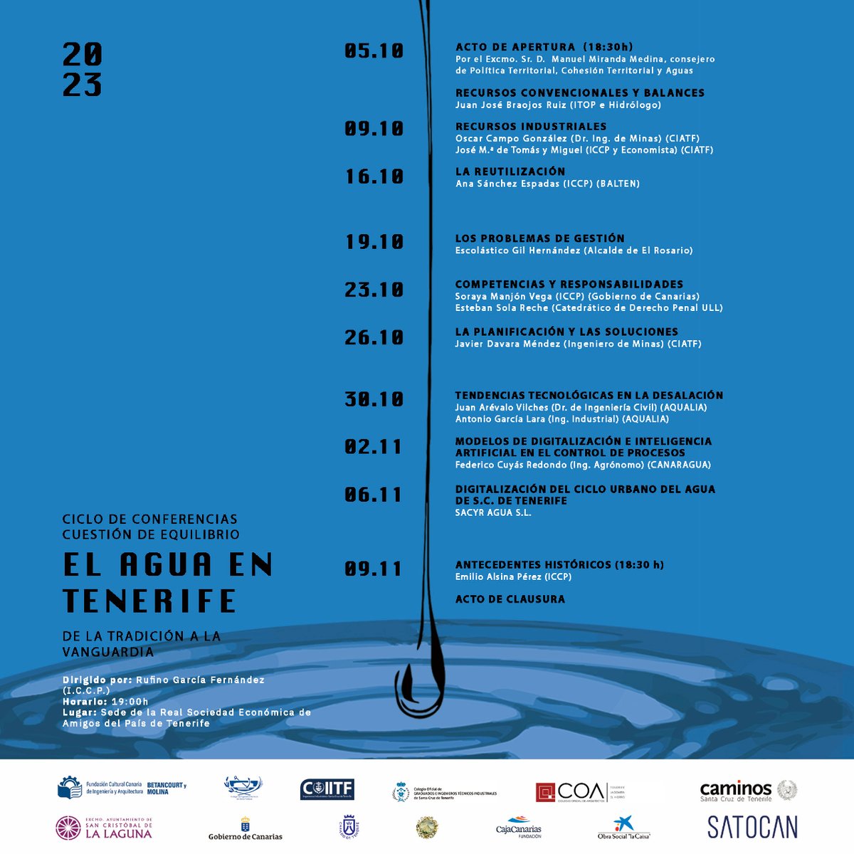 CaminosTenerife's tweet photo. 📚💧Durante todo este mes y parte del siguiente, la Real Sociedad Económica de Amigos del País de Tenerife y la Fundación Cultural Canaria de Ingeniería y Arquitectura Betancourt y Molina han organizado un ciclo de conferencias sobre el agua. https://t.co/9cPV5fjhk8