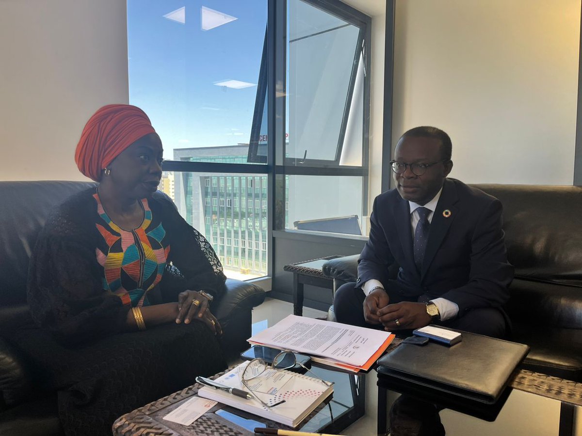 Fruitful meeting today as the new Chief of @UNFPAELO @EpieSaturnin visits, to discuss common agendas and exploring areas of collaboration to advance gender equality and women empowerment on the continent 🌍
