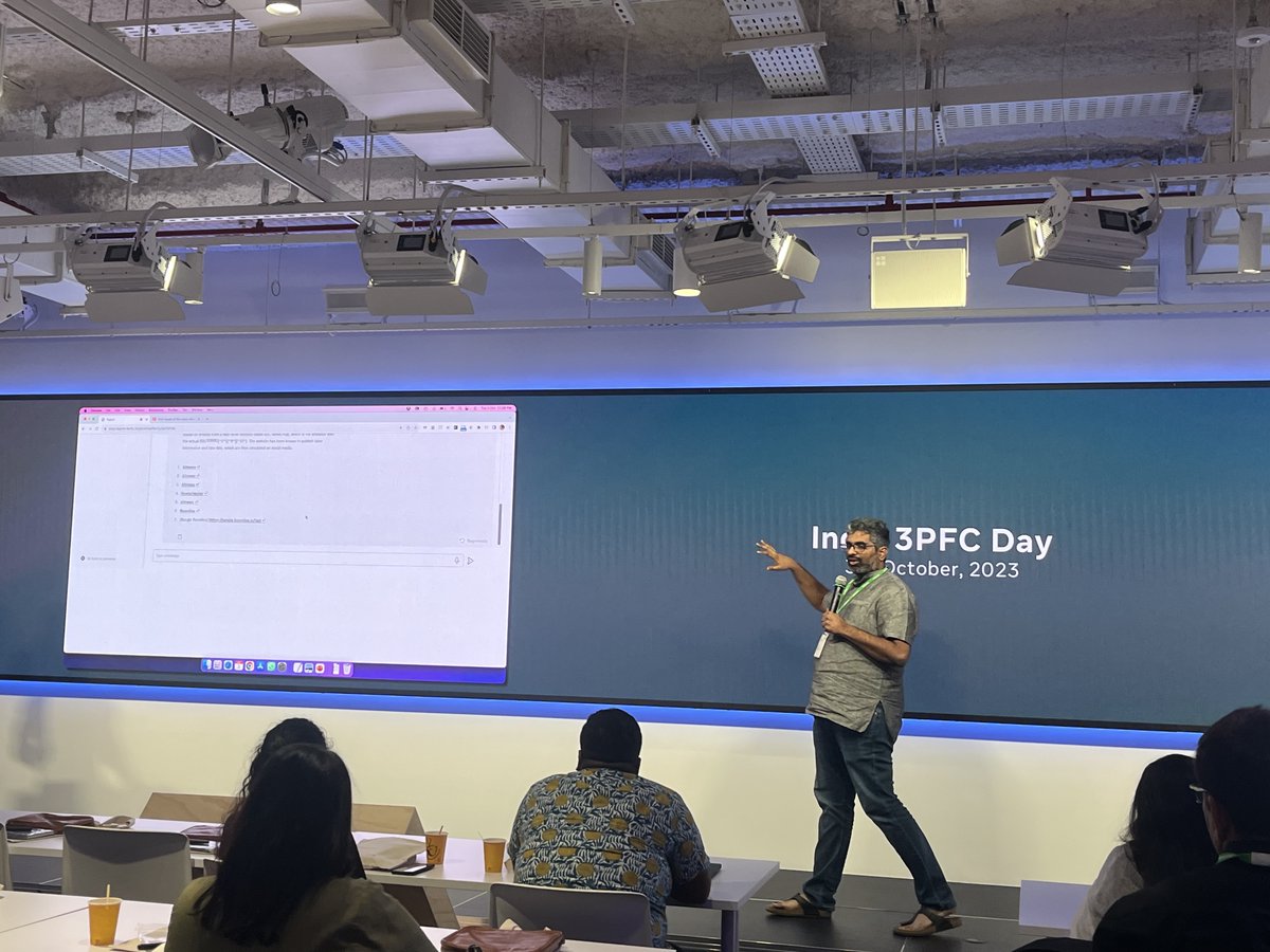 FactlyLabs's tweet photo. Our founder @rakeshdubbudu demoed our AI product 'TAGORE AI' &amp; the unique use cases we are building at the India 3PFC day organized by @metaindia in Delhi. https://t.co/wRAWHzQVjO