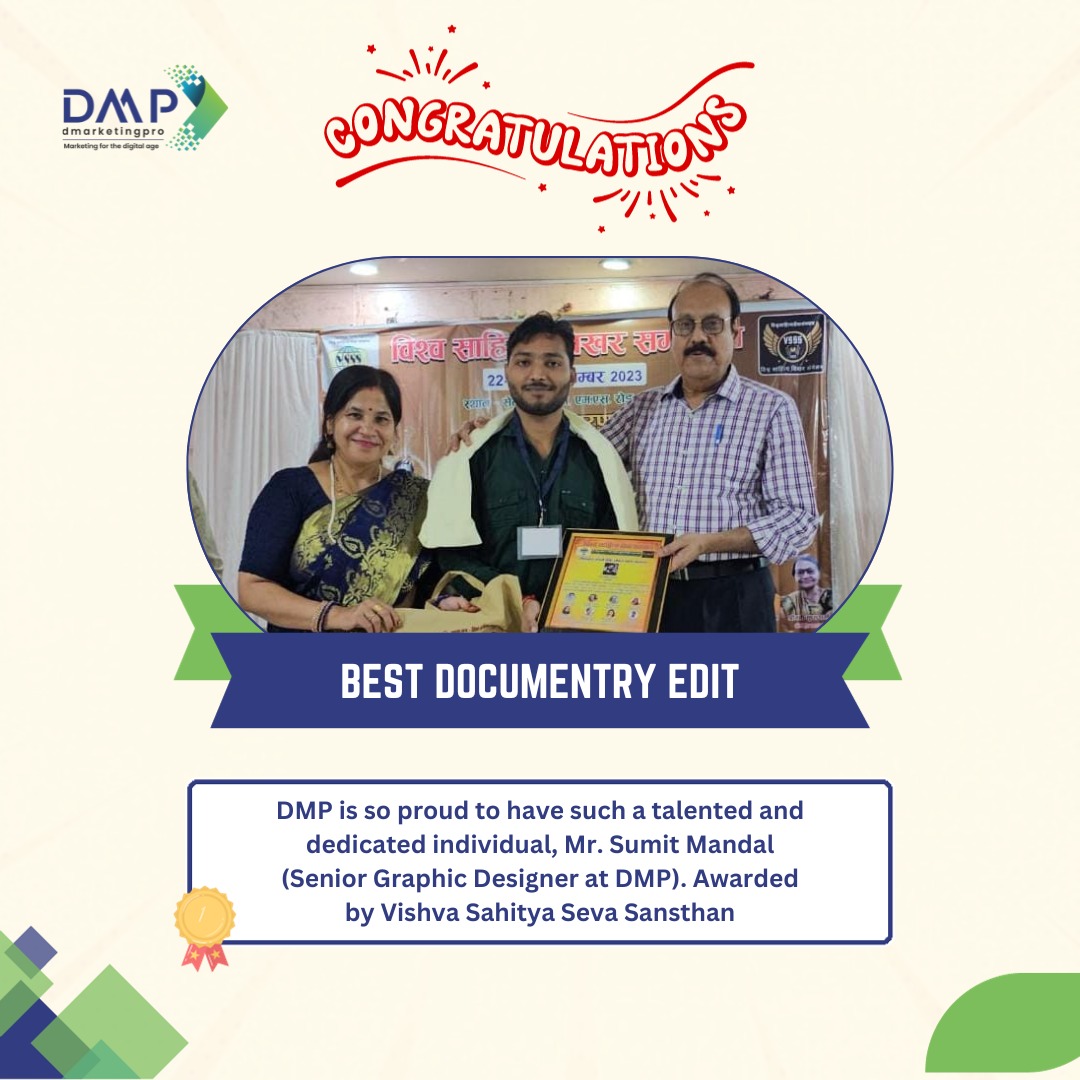 Dmarketingpro1's tweet image. 👏🏆 Congratulations to Mr. Sumit Mandal, our Senior Graphic Designer at DMP, for being honored by Vishva Sahitya Seva Sansthan! 🎨✨ His dedication and talent shine bright! 

#ProudMoment #GraphicDesignWizard #DmarketingPro #GraphicDesigner #AwardWinner #TalentRecognition