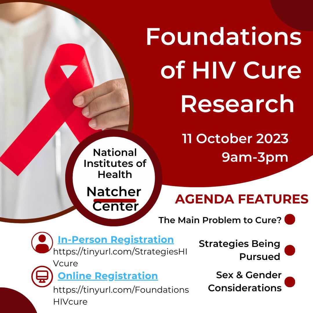 GIVEANDCARECHA1's tweet photo. On October 11 from 9 AM to 3 PM, AVAC will be sponsoring a free an all-day program hosted on NIH's Main Campus. We’ll hear from experts about the current landscape of cure research and perspective from long-term survivors. Register and learn more here! https://t.co/UeTgDFTnbG… https://t.co/3avzH4WeLH