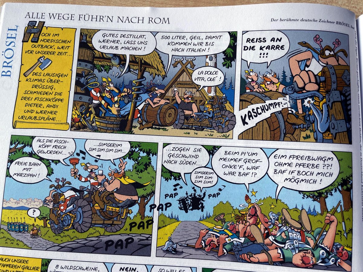 Carpe momentum - das #Zitat des Augenblicks: "Alle Wege führ'n nach Rom". Brösel aka Rötger Feldmann verewigte sich 2007 in einer Hommage an Albert Uderzo in #Asterix und seine Freunde.