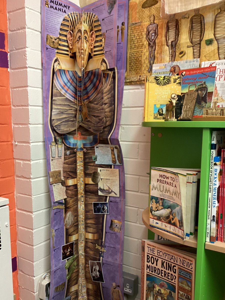 With the help of Esme in year 6 we created a library  display on Ancient Egypt,  using some wonderful artifacts <a href="/Zebraclassww/">Miss N Harrison</a> brought back from her trips there.  The Mummy 📕is awesome!#WWPAREADING <a href="/MissCaldwell09/">Miss Caldwell</a> <a href="/whistonwillis1/">Whiston Willis Primary Academy</a>