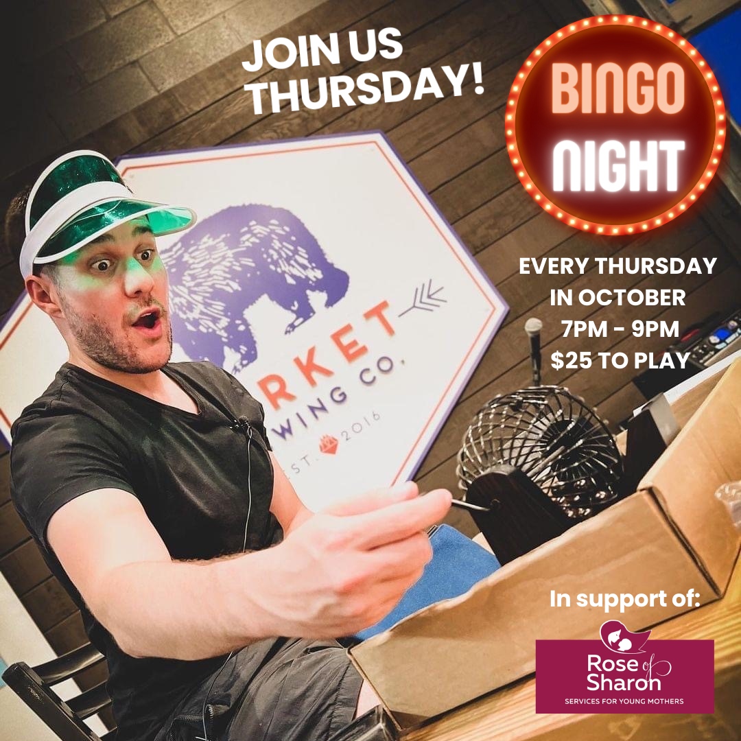 B-I-N-G-0! It’s back!⁠ Join us Thursday for Charity Bingo at @marketbrewing! Only $25 to play for the night! 7-9pm. Come early to get your lucky seat!⁠ Proceeds will help fund our free programs for local young moms.
⁠
marketbrewing.com⁠ | roseofsharon.com