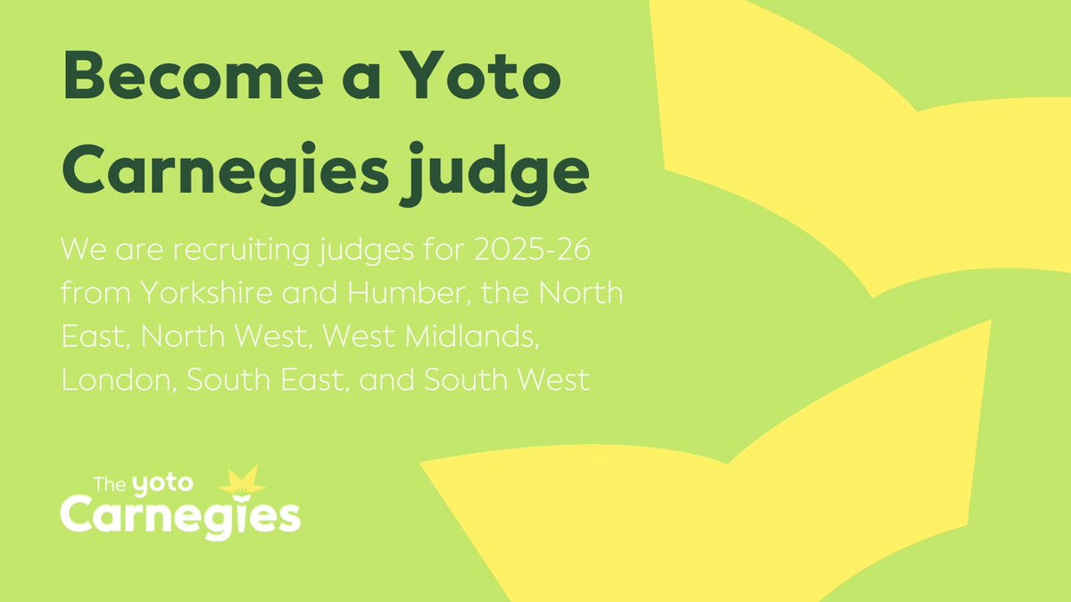 LAST CHANCE! Have you considered becoming a Yoto Carnegies judge? We are recruiting in 7 @youthlibraries regions for 2025-26: - North East - North West - West Midlands - London - South East - South West -Yorkshire and Humber For more info and to apply👇 informationprofessionaljobs.com/jobs/regional-…