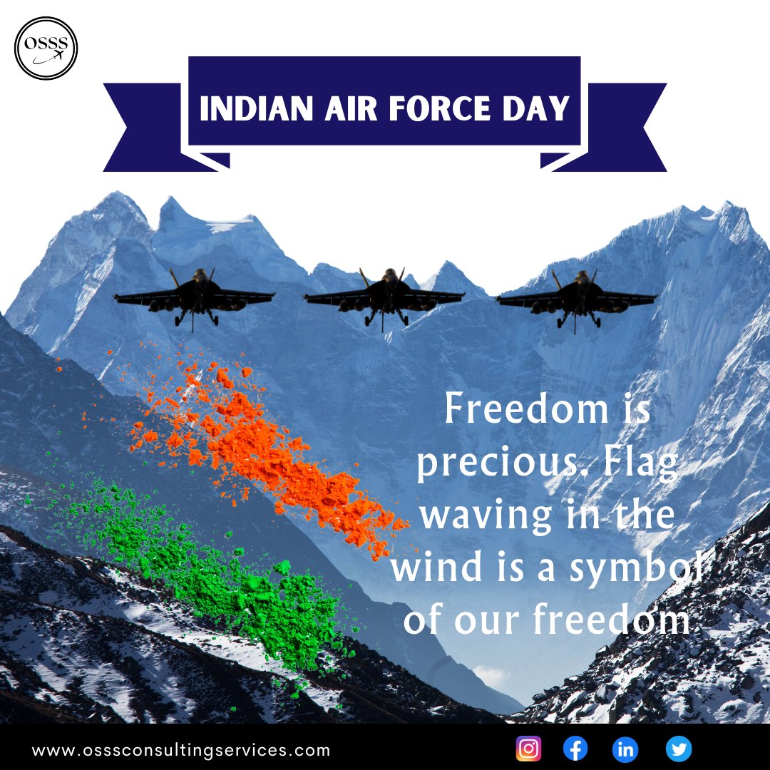 osssconsulting's tweet image. 🇮🇳 On this momentous Indian Air Force Day, we pay tribute to the brave hearts who guard our skies.  Honoring their unwavering dedication and valor. At OSSS Consultancy we stand in awe of these remarkable heroes.  #IndianAirForceDay #GuardiansOfTheSky #OSSSConsultancy