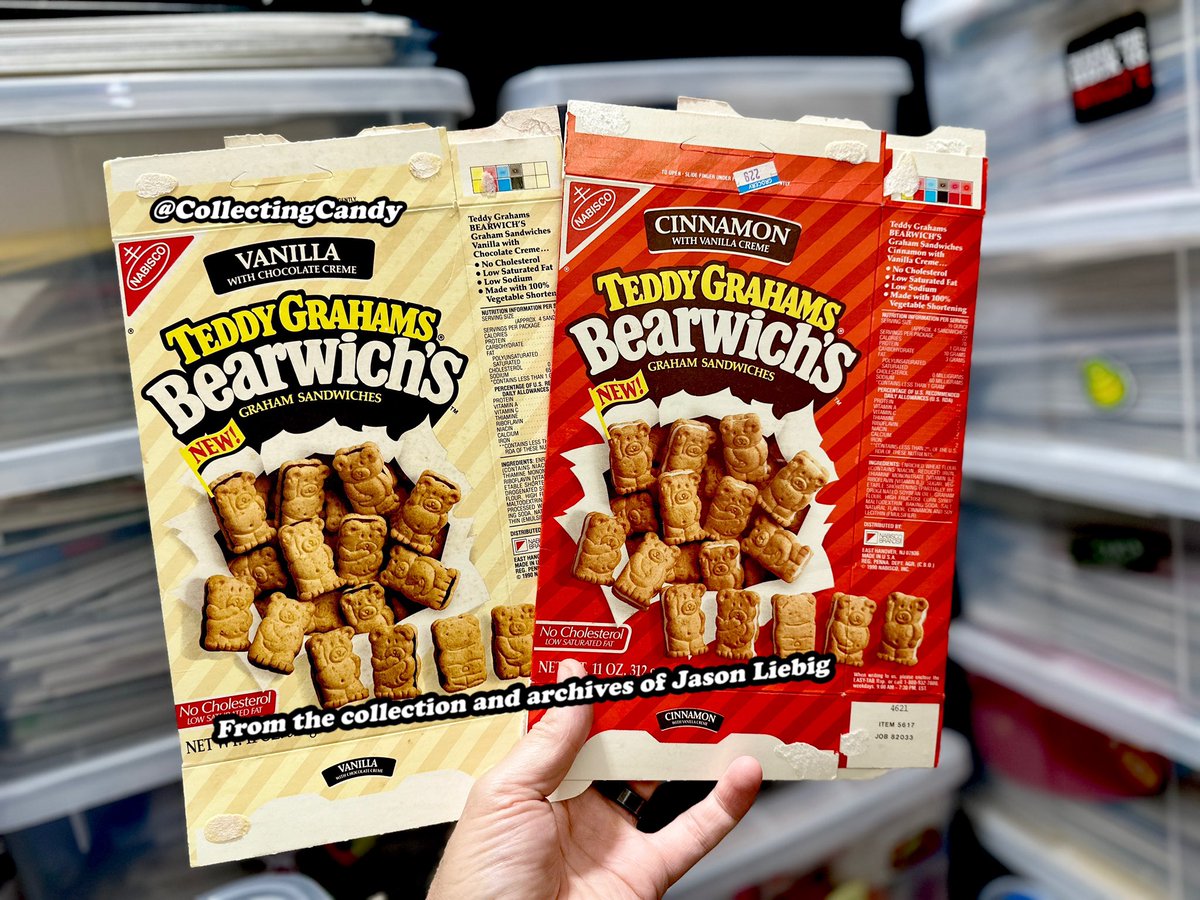 Collectingcandy's tweet photo. Back in 1991, @Nabisco lent some of their @Oreo sandwich cookie magic to the Teddy Grahams brand, bringing us Teddy Grahams Bearwich’s!!! 

These things were brilliant.  Who remembers them? 

#teddygrahams #90snostalgia #1990s #90ssnacks #bearwichs #foodhistory https://t.co/1khhSedQ8k