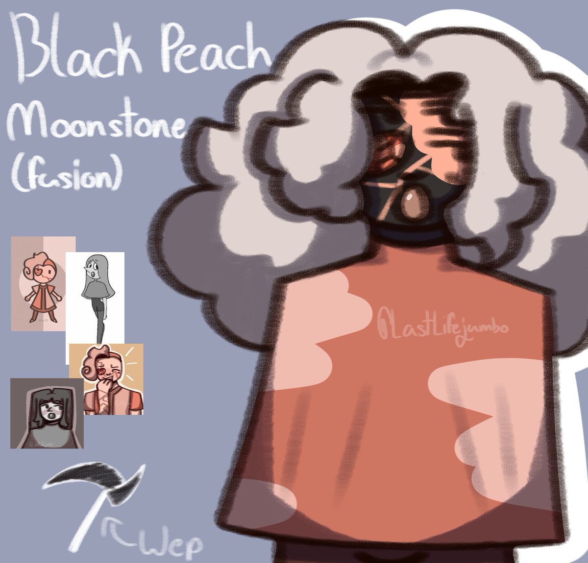 I have schoolwork to do, so you know that means I make a fusion of my two su ocs !!! This is a fusion of my Gray Pearl & Peach Spinel, Black Peach Moonstone !!

#stevenuniverse #gemoc #gemfusion