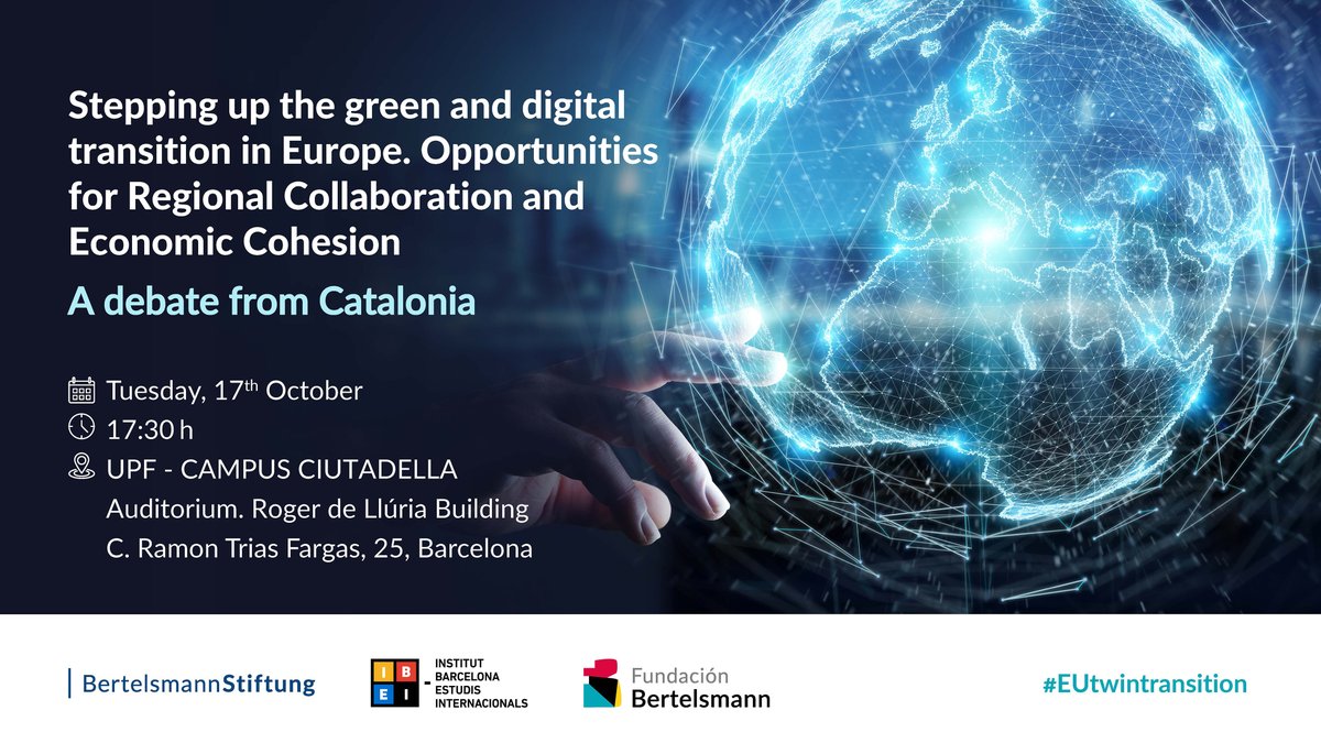 Save the date!👇🏽 @BertelsmannSt, @FBertelsmann & IBEI will present the findings of the study 'Technological capabilities & the twin transition in #Europe' produced by the Bertelsmann Stiftung. ⏰ 17 October, 17:30 h 📌 @UPFBarcelona, Ciutadella Campus 🔗t.ly/aiJes