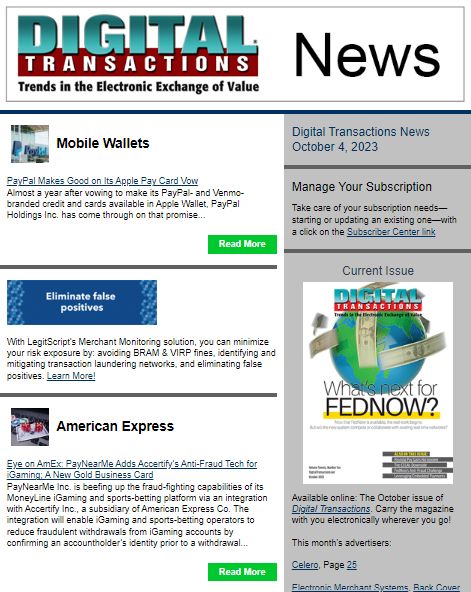 Today’s Digital Transactions News: PayPal Makes Good on Apple Pay Vow; Eye on AmEx; Ripple Gets Singapore OK buff.ly/3tgQQqm #payments #mobilewallets #PayPal #Apple #mobilewallets #creditcards #debitcards #fraudprevention #cryptocurrency #regulation