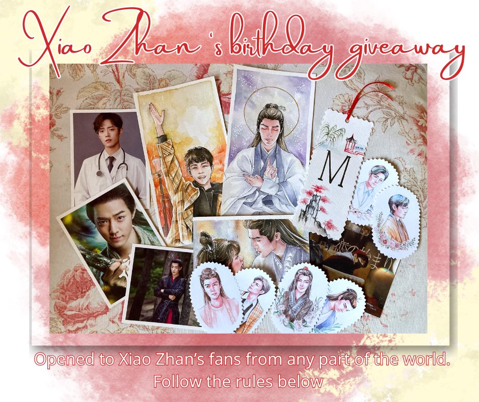 IndilAirfinde's tweet photo. ￼ Waiting for midnight, i’m opening my giveaway for Xiao Zhan’s birthday! 

The prize it’s only 1 and it includes:
- 3 original paintings made by me
- handmade WDB bookmark
- 6 handmade stickers
- 4 postcards 

￼ OPENED TO ANY XIAO ZHAN FANS ALL AROUND THE WORLD! ￼

￼ to join follow these simply rules:
- comment this post with SHINING STAR XIAO ZHAN DAY  #Happy32ndXIAOZHAN #XiaoZhan32in23 and some words to celebrate xz’s birthday 
- share / quote this post with the hashtags and tagline
- NO need to follow me

GOOD LUCK!