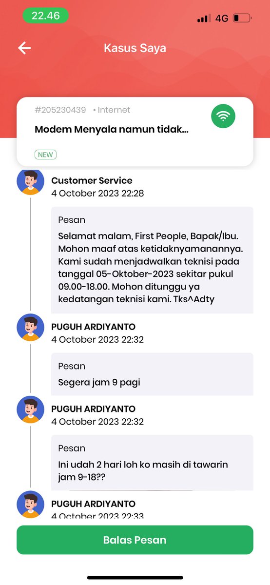 puguhardy's tweet photo. Alhamdulillah sudah di respon, tp masih disuruh tunggu besoknya antara jam 09:00 - 18:00 (9jam), custmr yg inetnya mati, custmr juga yang harus mngu tanpa kepastian kedatangan teknisi selama 9jam. Agak lucu sih template jawaban CS nya masih gagal paham sama @FirstMediaCares https://t.co/yGCrkrwvz4