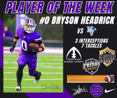 Sevier County Smoky Bears Football (@smokybearfball) on Twitter photo Congratulations to <a href="/brysonheadrick0/">Bryson Headrick</a> on racking up numerous player of the week awards with his performance against Hardin Valley! #JDIR Congratulations to <a href="/brysonheadrick0/">Bryson Headrick</a> on racking up numerous player of the week awards with his performance against Hardin Valley! #JDIR