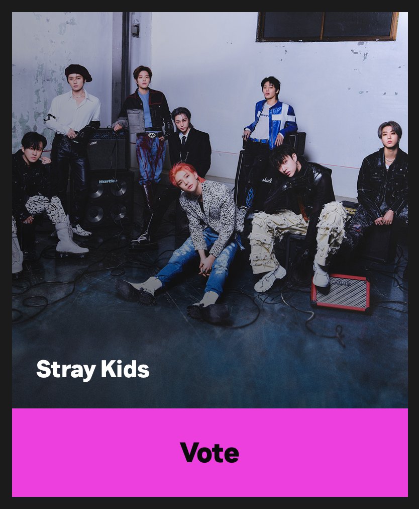 ⭐️ 2023 #MTVEMA VOTING ⭐️

STAYs, don't forget <a href="/Stray_Kids/">Stray Kids</a> has been nominated for "Best K-Pop" at the MTV EMAs! You can vote NOW, it's really simple!

🔗: mtvema.com/vote/best-kpop/
⏰: End Oct 31 23:59 CET / Nov 1st 7:59 KST
📝: No need to sign up, vote every 10 seconds!