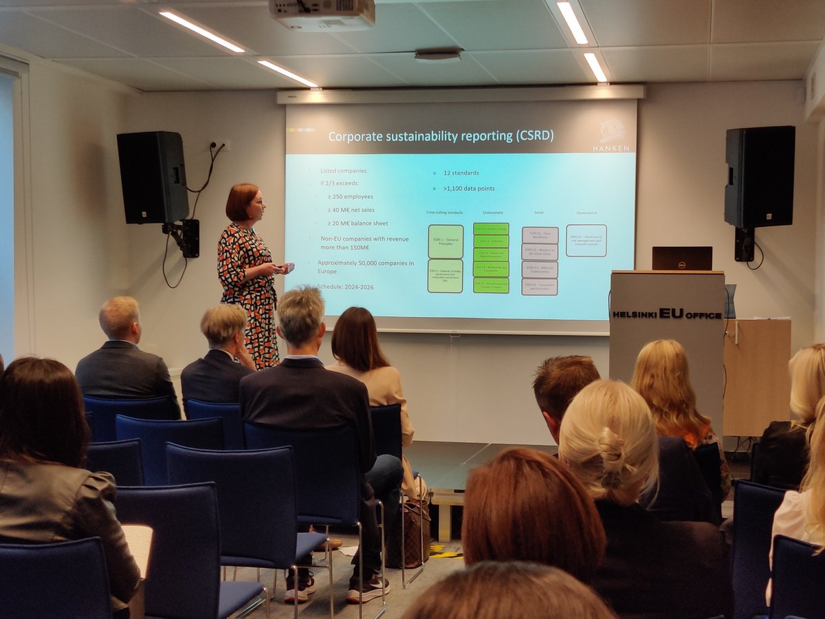Helsinki EU Office (@helsinkieu) on Twitter photo Are European companies ready for corporate sustainability reporting (CSRD)?
Even though the initiative is important, <a href="/HannaSilvola/">Hanna Silvola</a> from <a href="/Hanken_fi/">Hanken School of Economics</a> highlights the increasing need for knowledge sharing and multidisciplinary cooperation regarding #CSRD. Are European companies ready for corporate sustainability reporting (CSRD)?
Even though the initiative is important, <a href="/HannaSilvola/">Hanna Silvola</a> from <a href="/Hanken_fi/">Hanken School of Economics</a> highlights the increasing need for knowledge sharing and multidisciplinary cooperation regarding #CSRD.