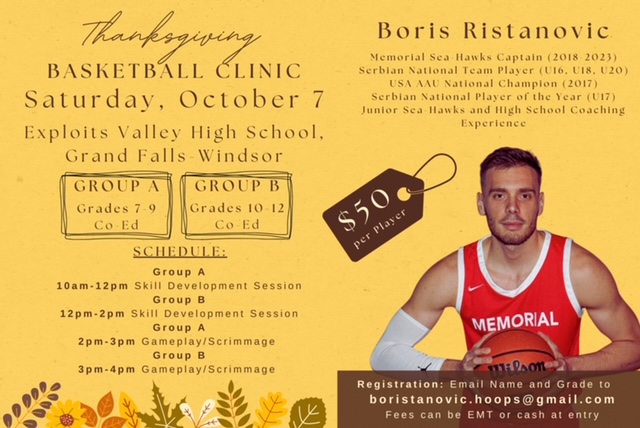 Great opportunity for our local male and female basketball players coming up this weekend, Sat Oct 7th here in the EVH gymnasium. #bball #seaHawksStar