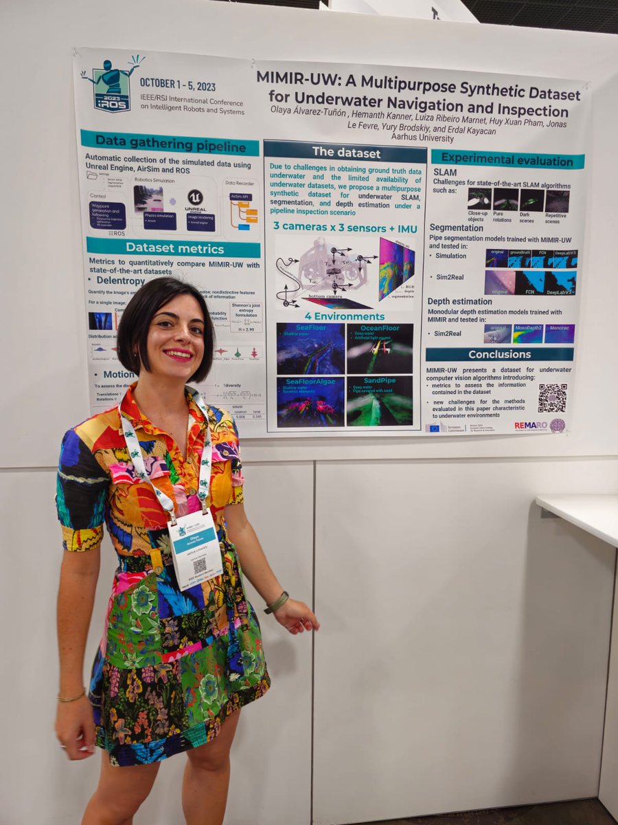 Did you get the chance to see <a href="/oplahoma/">Olaya</a> 's poster at #IROS2023 ? There she showed us her work on gathering and demonstrating a synthetic underwater #dataset for #SLAM, #segmentation and #depthestimation