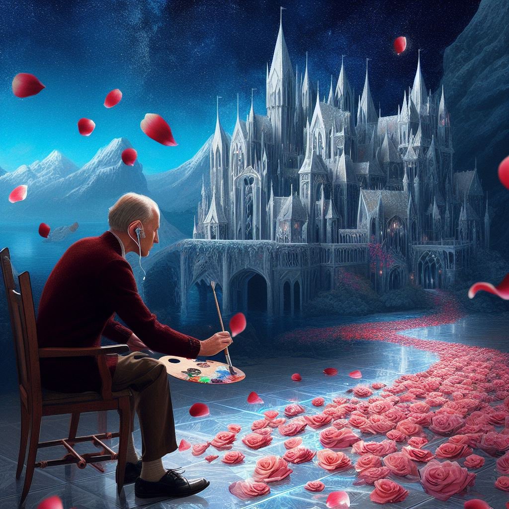 lo que me faltaba por ver… un pintor sordo pintando el sonido de un pétalo cayendo en el suelo de cristal de un castillo que no existe