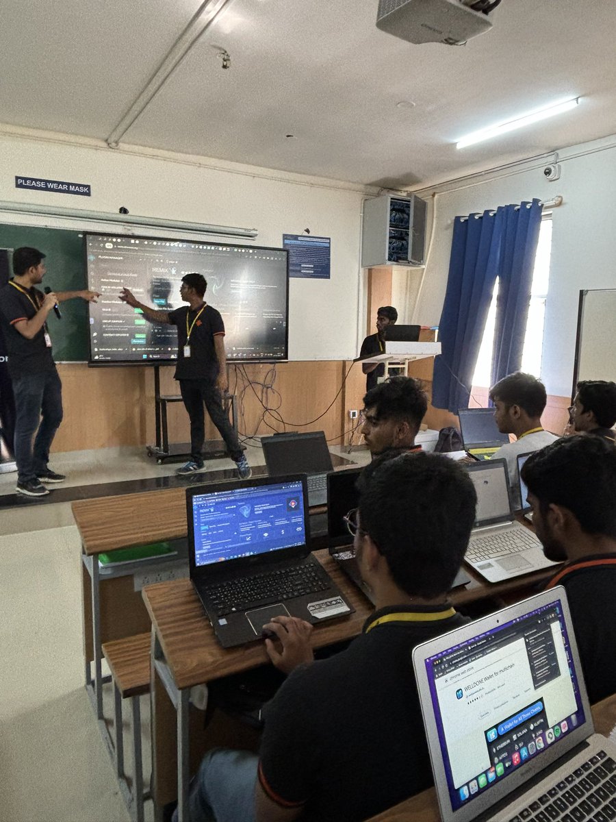 MoveBuilders's tweet photo. "And to wrap up this incredible session, we had @sgowtham2323, @harshit_singh09, and @pramod_a_b99 taking the stage by storm! They led an awesome #MoveLang workshop using @WelldoneStudio_ to craft applications on #Aptos. https://t.co/idFeEixIqU