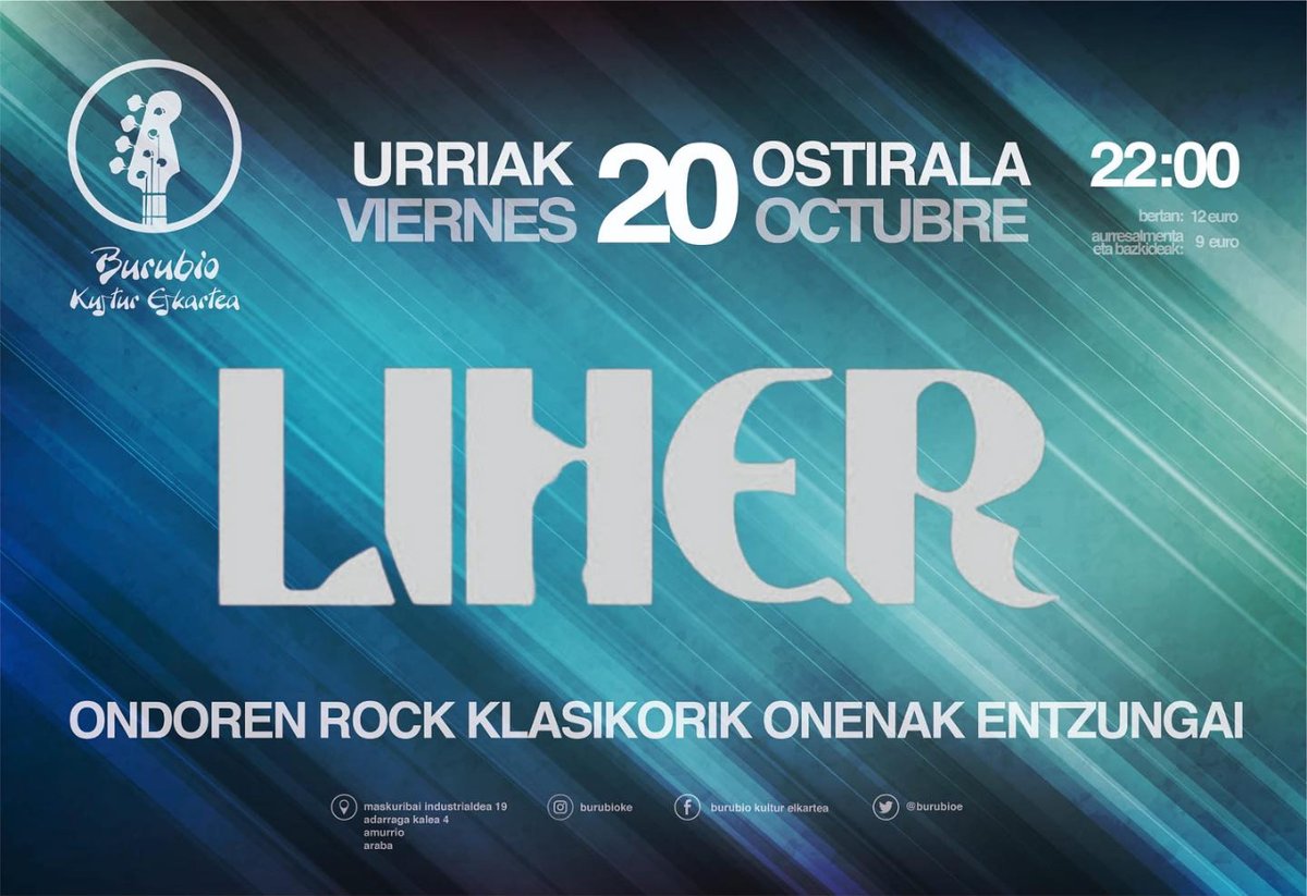 Jada etxekoak direla esan genezake, eta nola ez, egingo duten etenaldiaren aurretik Burubion egingo dute parada. Galdu ezin daitekeen gau horietako bat izango da, animatu!

🎟SARRERAK/ENTRADAS: entradium.com/events/liher-a…

<a href="/Liherband/">Liher</a> #burubio #burubioke #live #zuzenean