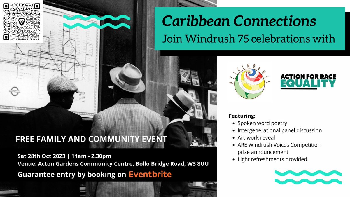 🌟 Exciting News! This #BlackHistoryMonth, we're delighted to have paired up with @descendants93 for an unforgettable celebration of Windrush 75 in #Acton! Join us for #CaribbeanConnections 🗓️ 28th October, 11.30 - 2.30pm 🎟️ ow.ly/FQ9h50PRVnX All welcome! #Windrush75