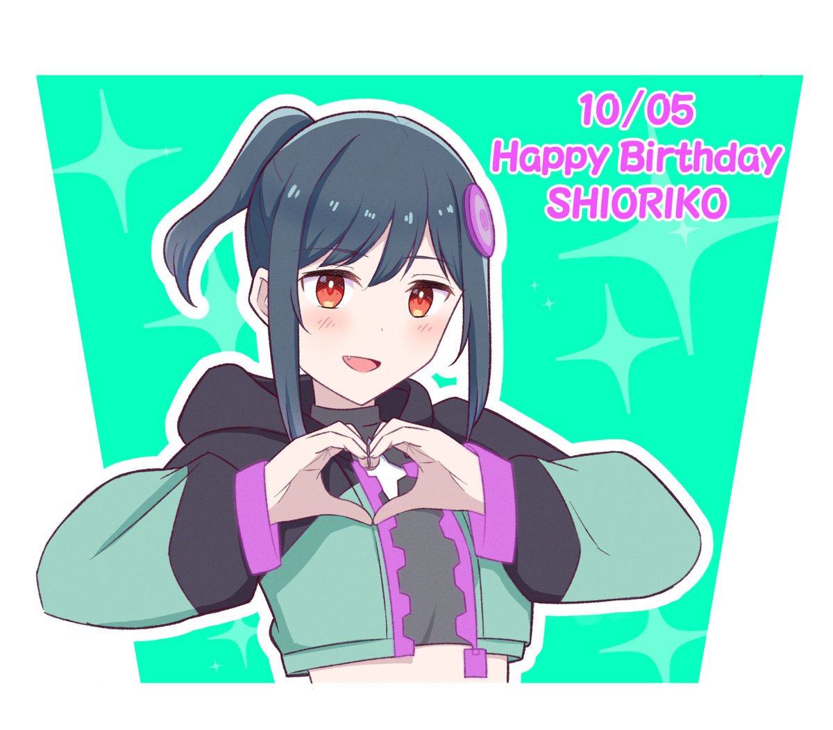 1girl heart hands solo heart happy birthday black hair ponytail  illustration images