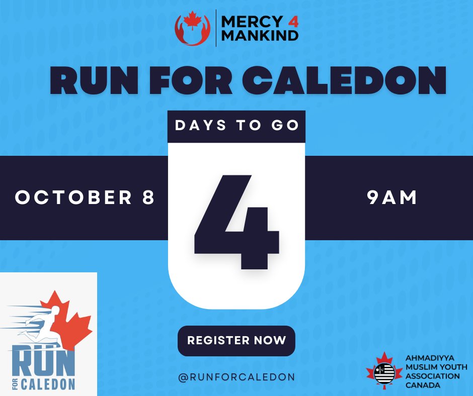 𝟒 𝐃𝐀𝐘𝐒 𝐋𝐄𝐅𝐓

The Inaugural 𝐑𝐔𝐍 𝐅𝐎𝐑 𝐂𝐀𝐋𝐄𝐃𝐎𝐍 will be held in support of #Caledon Community Services &amp; BGC Peel.

🗓️ October 8, 2023 
📍 Humberview Track Bolton (135 Kingsview Dr. Bolton)
🕘 9AM

Register: raceroster.com/events/2023/80…

#RunForCaledon #Mercy4Mankind