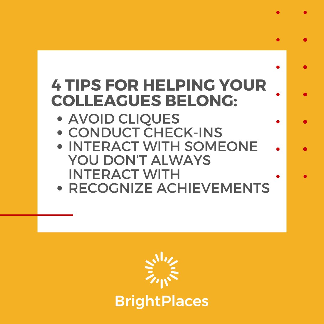 These simple tips can go a long way into cultivating healthier workplaces and a sense of belonging to the team!

#greatleaders #belonging #leadershipjourney #brightplaces #embedinclusion