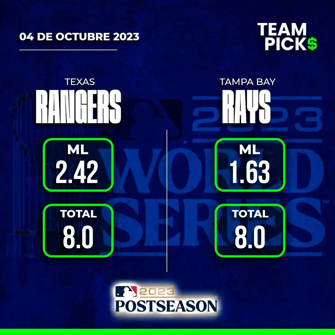 TeamPicksRD's tweet photo. Los Rangers de Texas se llevaron el 1ro de la serie de comodines ante los Rays y esta tarde esperan volver a enfrentarse ⚾️

Tampa lleva a la loma a Zach Eflin y Texas a Nathan Eovaldi.

Menciona el equipo que das a ganar este 2do juego 👇

#mlb #teampicks https://t.co/UmOD11HeIE