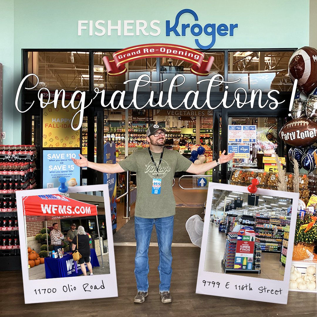 955wfms's tweet photo. Thank YOU for joining us in Fishers this morning for @Kroger's Re-Grand Opening! 🛒 For the freshest groceries &amp; best deals, check out their two newest remodeled locations on the northside! #FreshForEveryone #WFMS https://t.co/dDevsQmJGl