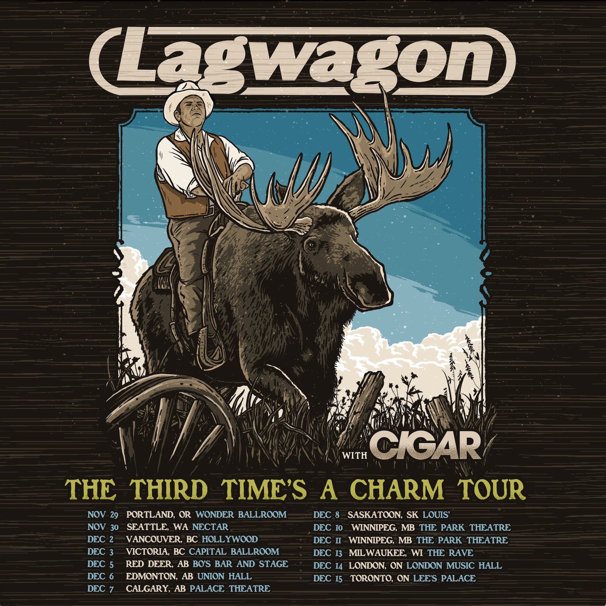🚨PORTLAND - SEATTLE - MILWAUKEE SHOWS ANNOUNCED!🚨 We've added these cities to our tour this winter! Super stoked that our friends #CIGAR will be joining us for the whole run . 💪🏽🎸🎉 Tickets go on sale Friday 10/6 at 10 am local time: lagwagon.com/tour Spread the word!