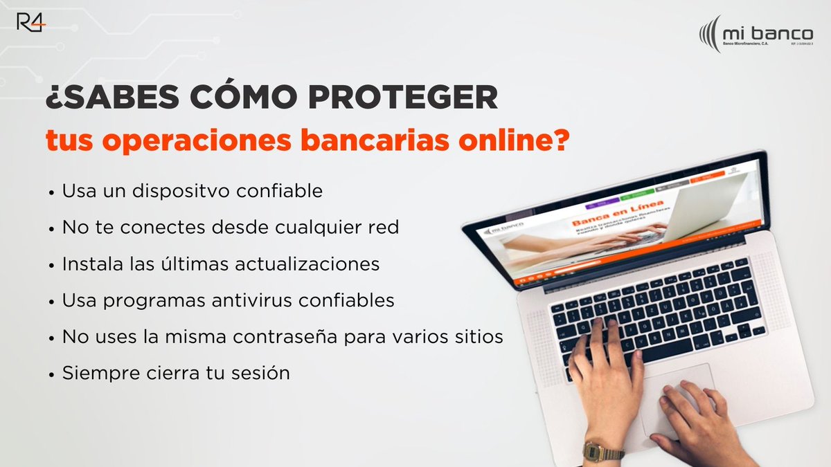 r4conectave's tweet photo. La #ciberseguridad es un aspecto crucial en la banca online para proteger tus fondos, tus datos y evitar el fraude. Por esto, debes tomar medidas para realizar transacciones de forma segura.

#r4 #mibancove #ccs #estafas #carabobo #zulia https://t.co/COTh3YoKob