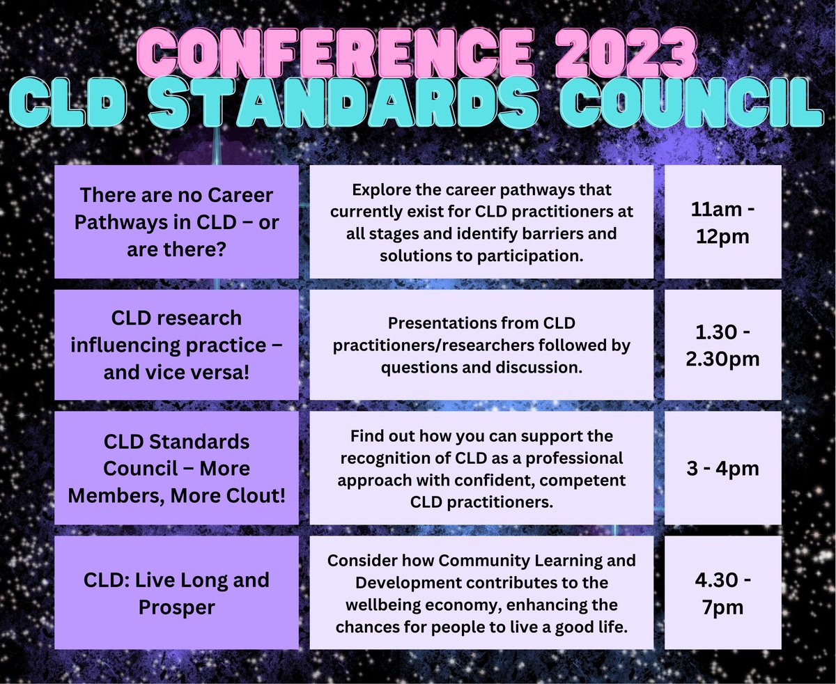 cldstandards's tweet photo. Hey everyone! Have you registered for #CLDSCConf2023 at The Gathering yet?! 
Join us on 7 November in Edinburgh for a day that will be out of this world!💫 #BecauseOfCLD Book here: https://t.co/L0YMcl41kV https://t.co/45xKc4vNgp