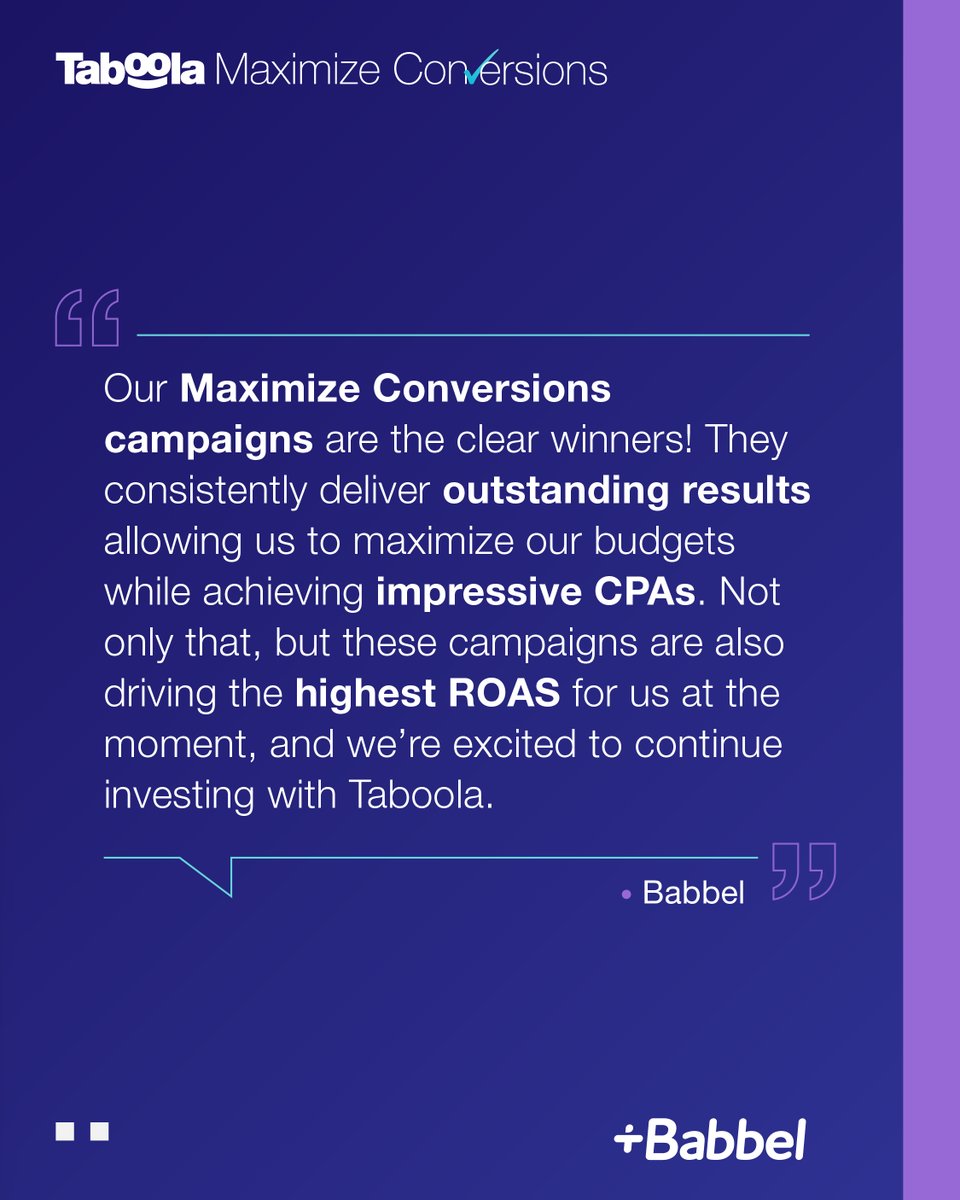 taboola's tweet image. 📣The reviews are in! Businesses like @Babbel love Taboola&apos;s tool: Maximize Conversions. We helped Babbel elevate conversions and amplify #adcampaigns results. 🚀 

ow.ly/NjQn50PQRS6 

#TaboolaMaximizeConversions #AdPerformance
