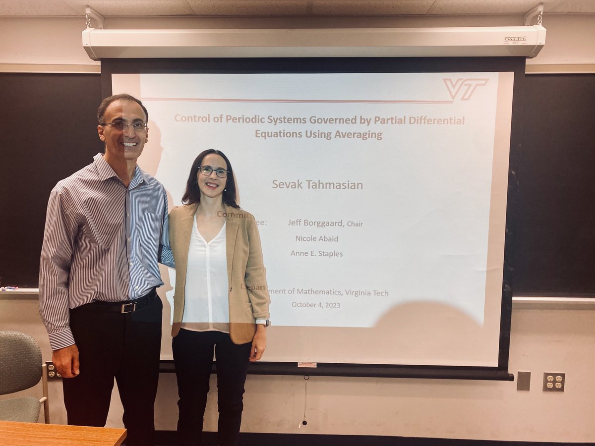 StaplesLabFluid's tweet image. Congrats to ⁦@BEAMvt⁩’s Sevak Tahmasian who successfully defended his @VT_Science Math MS this morning! ⁦🎉 With ⁦@jborggaard⁩ and Nicole Abaid #Dynamics #Control #PDEs