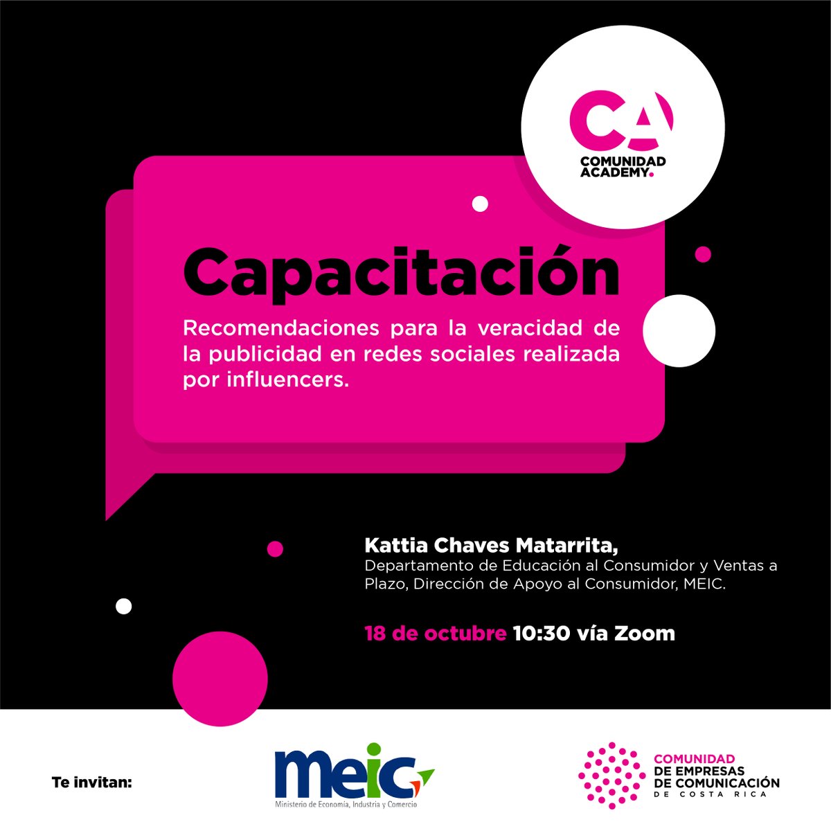 📢Les invitamos a la capacitación de buenas prácticas para la veracidad de la publicidad en redes sociales realizada por influencers-.

🗓Fecha: Lunes 18 de Octubre, 2023
⏰Hora: 10:30am 
📌Vía Zoom
-Charla Gratuita-

➡Inscripciones: forms.gle/MPkHmDAB43zcZu…

¡ Les esperamos!