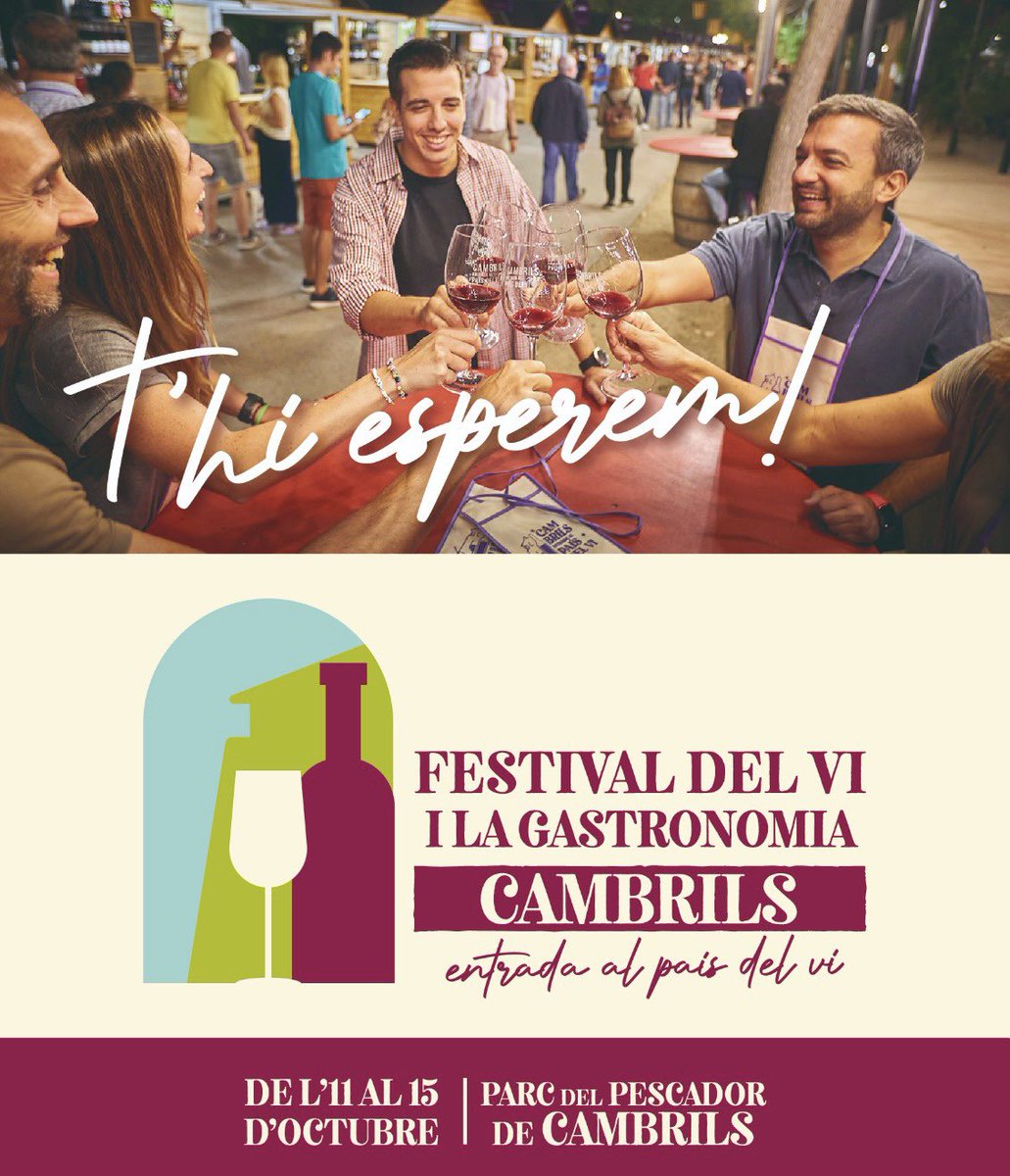 Els vins de l’Agrícola de Corbera els trobareu al 𝙁𝙚𝙨𝙩𝙞𝙫𝙖𝙡 𝙙𝙚𝙡 🍷 𝙫𝙞 𝙞 𝙡𝙖 𝙜𝙖𝙨𝙩𝙧𝙤𝙣𝙤𝙢𝙞𝙖 🍽️

📍Parc del Pescador de Cambrils
🗓️ De l’11 al 15 d’octubre

Us hi esperem!!!

#firavi #gastronomia #doterraalta #tastdevins #terraaltavins #winelovers