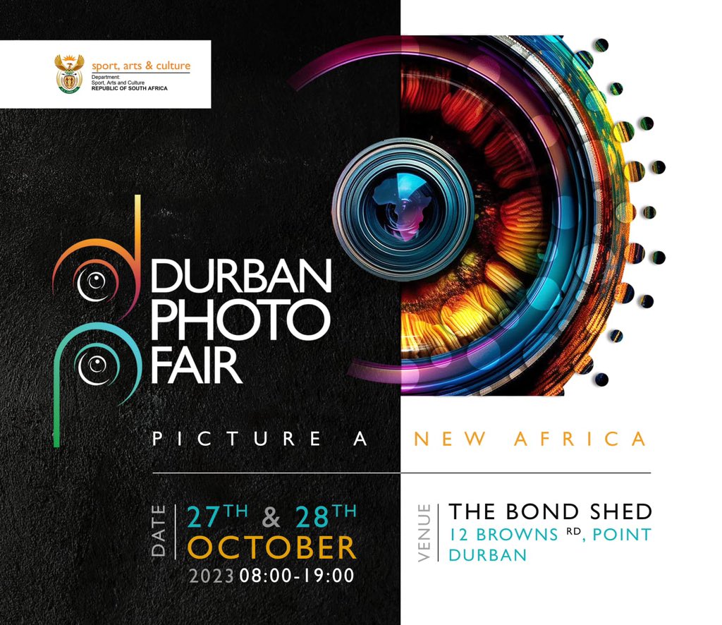 DurbanPhotoFair's tweet photo. 📷 Save the date—October 27-28, 2023. Join us at The Shed in Durban, Kwazulu Natal, for a weekend of inspiration, workshops, exhibitions, and more. Check out the poster for all the details Don't miss out on this first of its kind event, celebrating the power of photography 🚀 https://t.co/0wakKiIZil