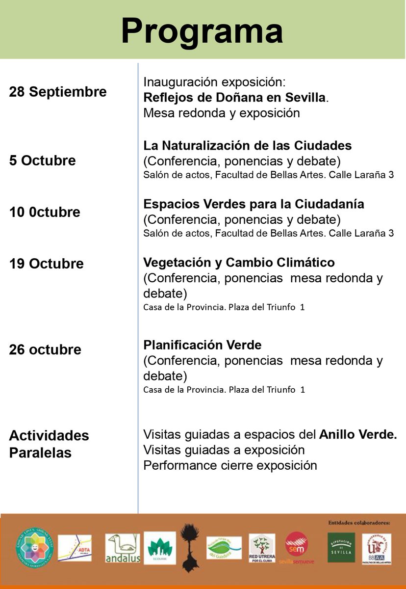 AnilloSevilla's tweet photo. 🌱🌳🦋 8 asociaciones ciudadanas promueven el desarrollo de un gran anillo verde metropolitano que proteja las grandes zonas verdes y dé respuesta a la situación de emergencia climática: https://t.co/unl3rvXvHa

💬 Participa en los debates los días 5, 10, 19 y 26 de octubre. https://t.co/RlBxTdizNn