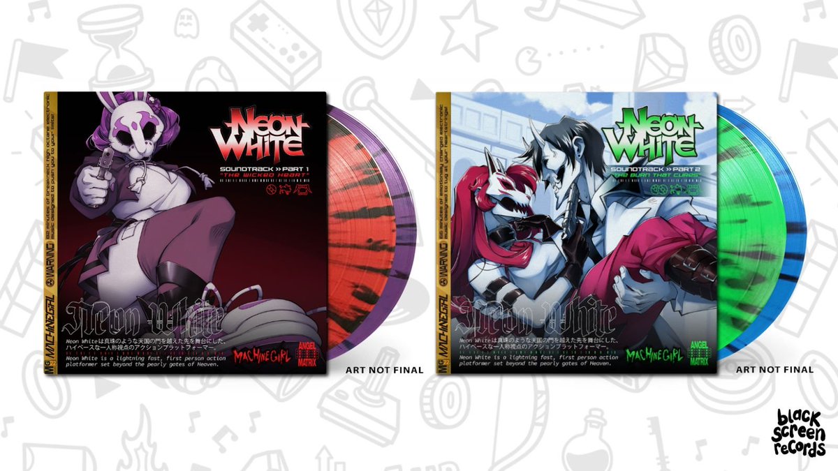 Time for some fps action 👹 We're distributing proud to be distributing part 1 & part 2 of the @PlayNeonWhite soundtrack from @iam8bit on vinyl! Pre-Order now: blackscreenrecords.com/collections/ne… #NeonWhite