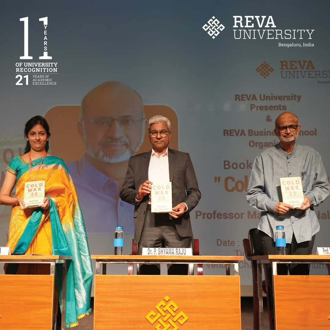 REVAUniversity's tweet photo. Glimpses of the 'Cold War 2.0' book launch at REVA University! It was an evening filled with knowledge and discovery as Prof. Madhav Das Nalapat unveiled his latest masterpiece. #BookLaunch #ColdWar2.0 #REVAUniversity #REVABusinessSchool #KnowledgeUnveiled #LifeatREVA https://t.co/qiFxjo9WEW