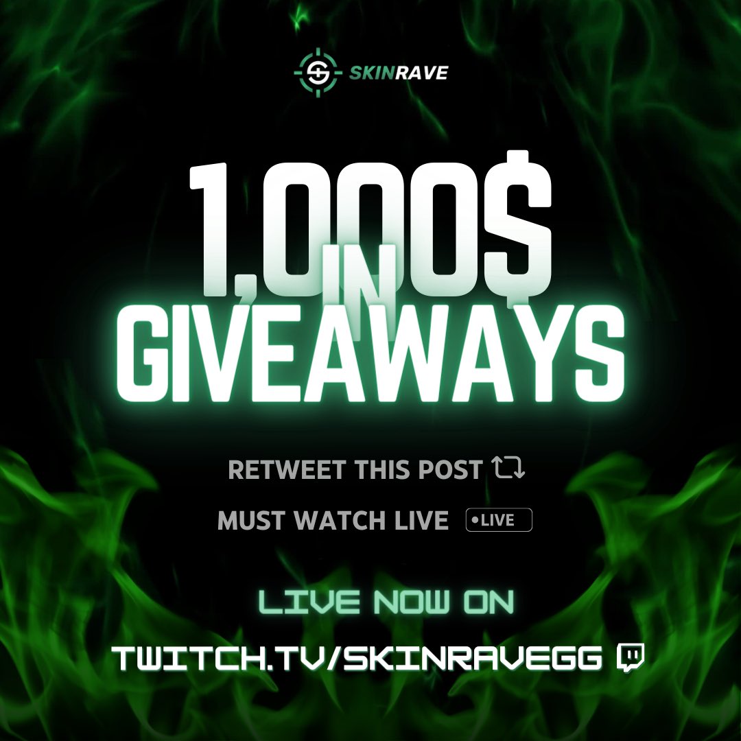 skinravegg's tweet image. 🎉 GIVEAWAY ALERT! 🎉

We’re giving away $1000! I’m prizes💰 

🟢 To enter: this $200 tweet

1️⃣ Retweet this post.
2️⃣ Type your Twitch name in the comments.
3️⃣ Must watch LIVE at twitch.tv/skinravegg!

Winner will be announced on the stream, so don't miss out! Good luck! 🌟